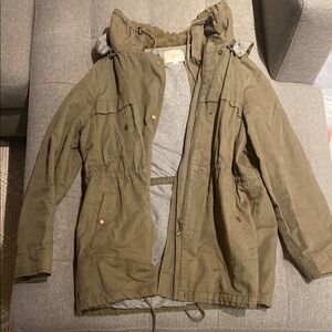 LOFT Green Raincoat with Hood and Waist Adjustment